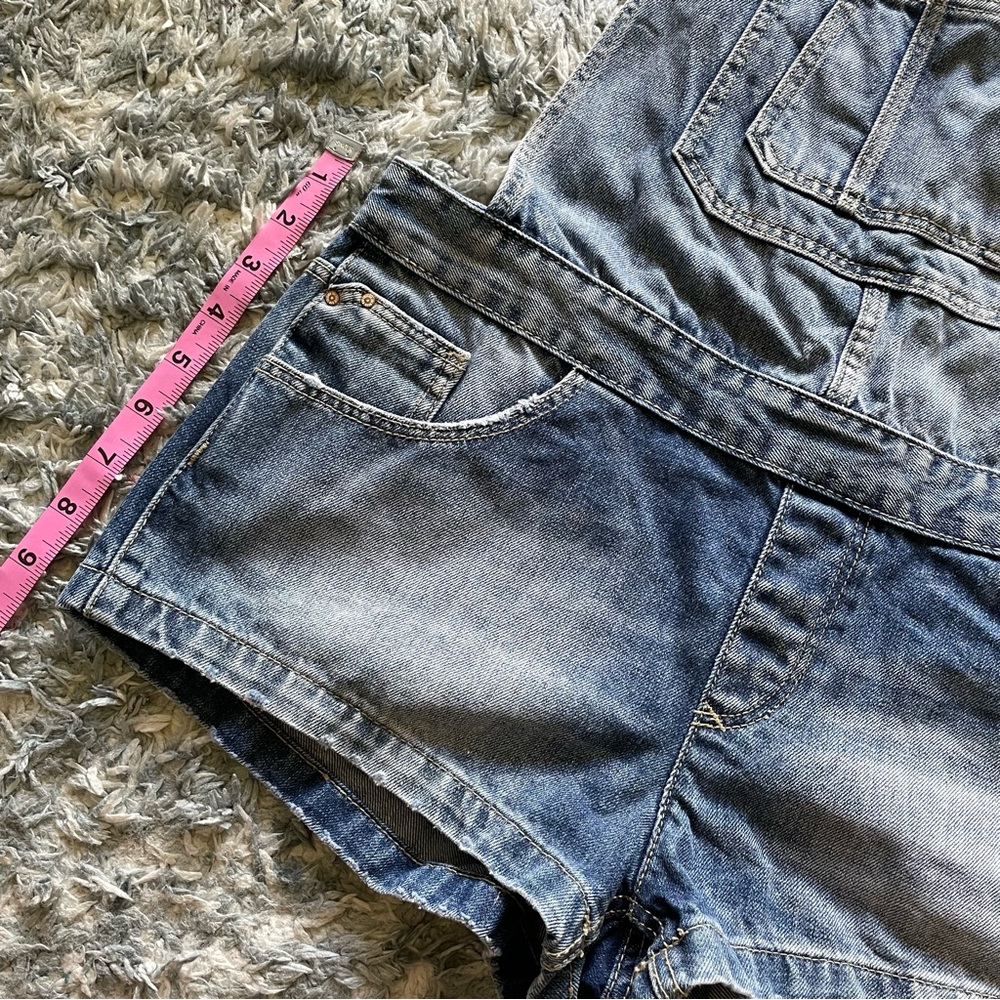 Zara Trafaluc Denim Collection Short Overalls Romper Blue Jean Women's Size S - Picture 10 of 11